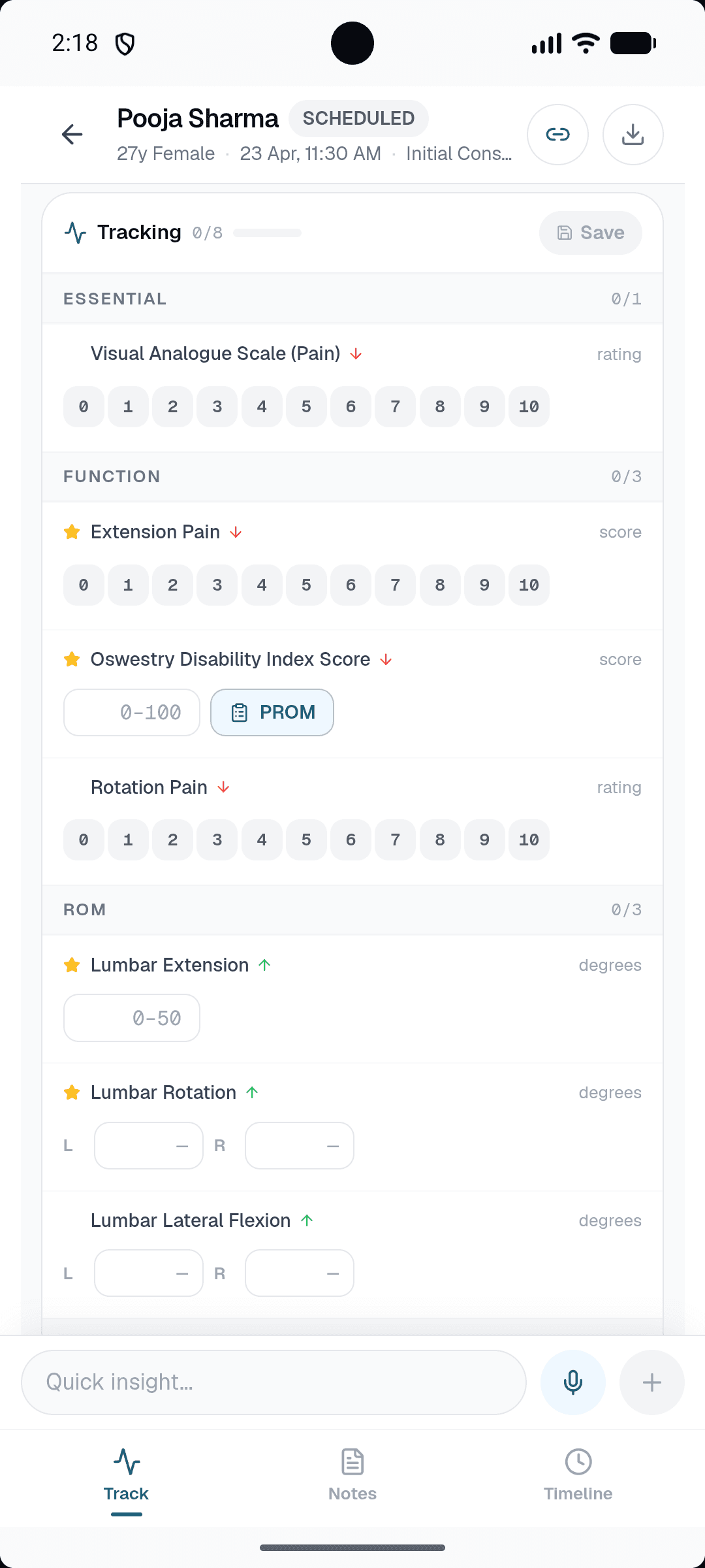 Healui mobile outcome metrics with improvement arrows