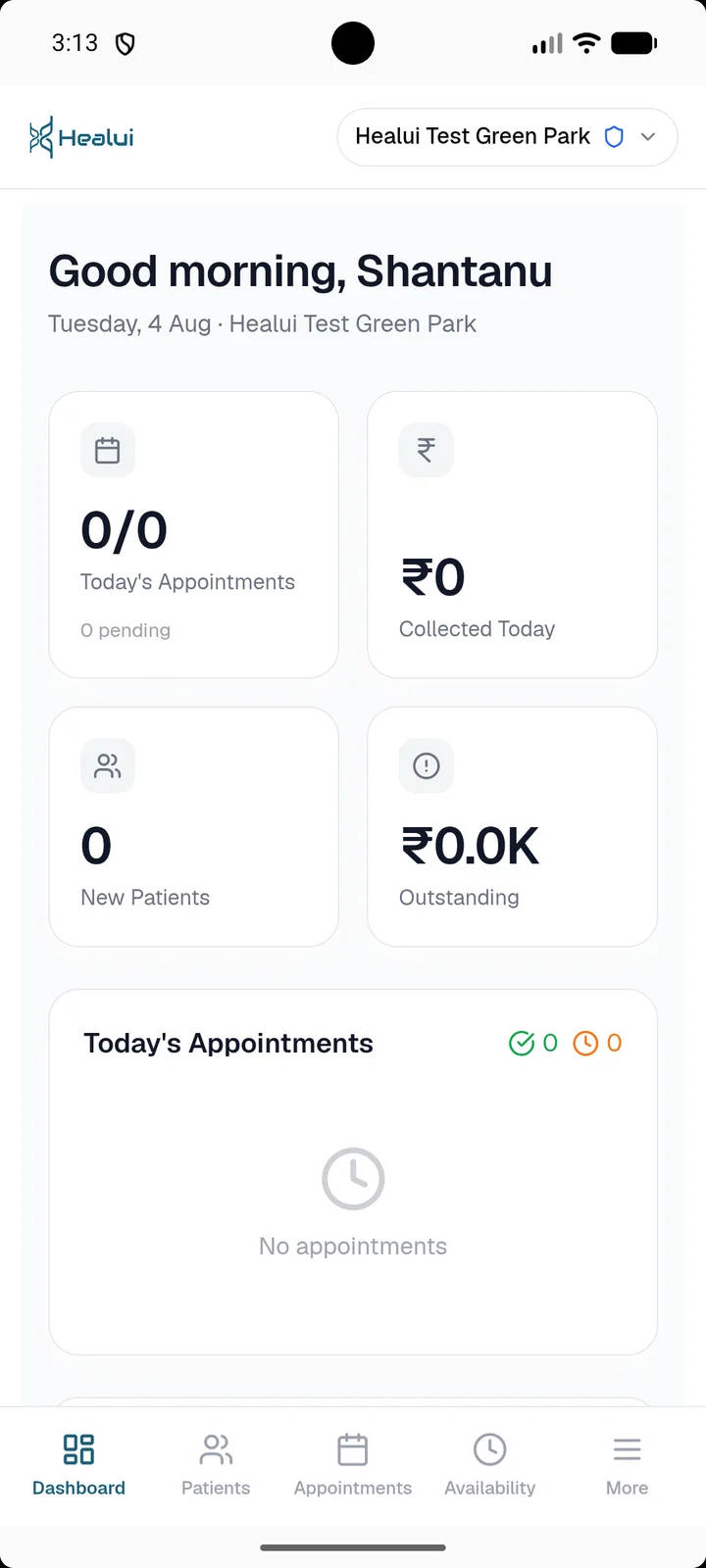 Clinic dashboard on the phone